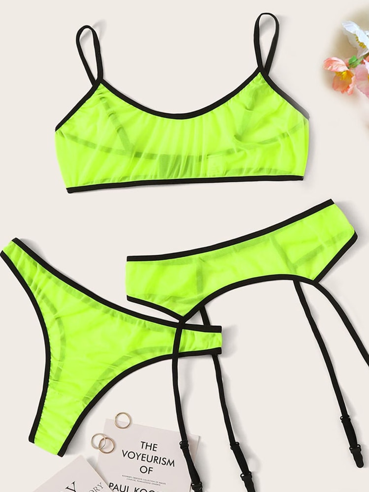 New 3pcs Lingerie Sexy Bra Set Women's Lace Sling Bra Bandage Thong Garter Sleepwear Sexy Tow Hook Underwear Lingerie Sets